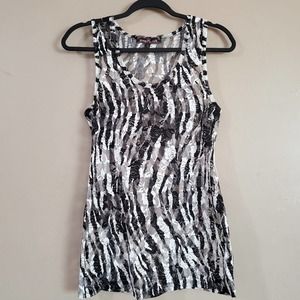 Almost Famous Womens Lace Tank Top Size XL Black White Sheer Floral Pullover